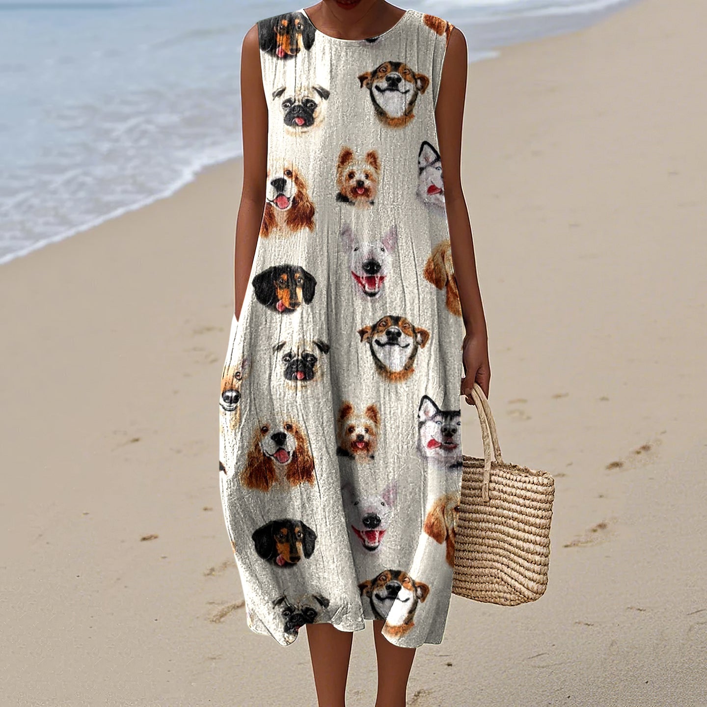Women's Retro Cool Dogs Picture Art Print Sleeveless Dress elevenforest