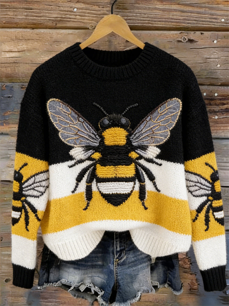 Comstylish Lovely Bees Inspired Colorblock Cozy Knit Sweater