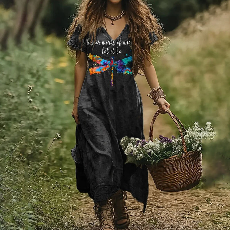 Women's Vintage Whisper Of Wisdom Dragonfly Art Print Dress elevenforest