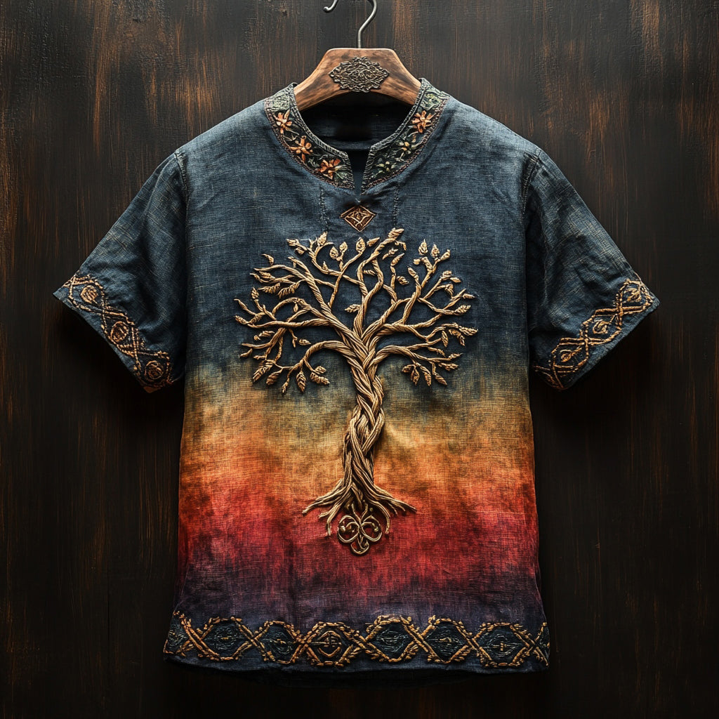 Men's Celtic Knot Tree Of Life Gradient Vintage Shirt elevenforest