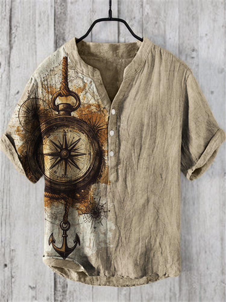 Men's Vintage Navigation Art Linen Shirt elevenforest