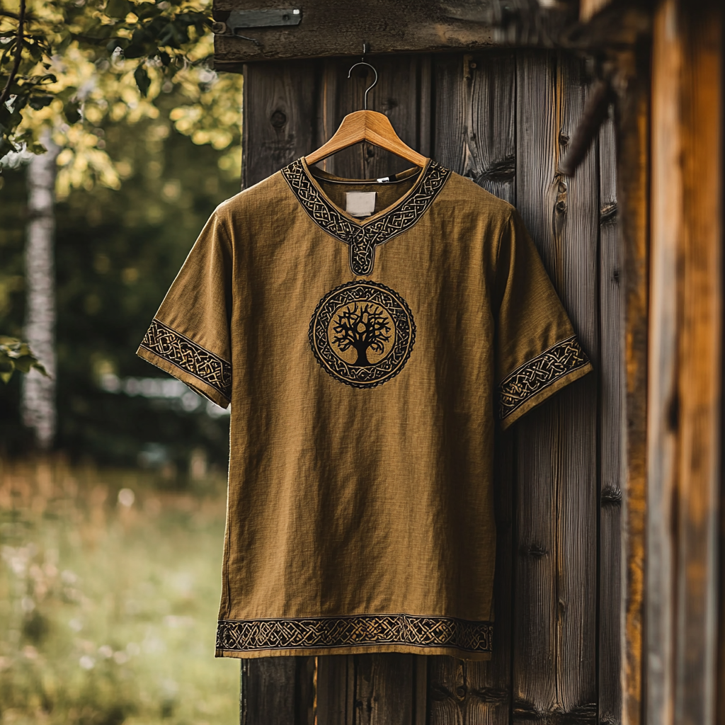 Men's Viking Tree Of Life Art Linen T Shirt elevenforest
