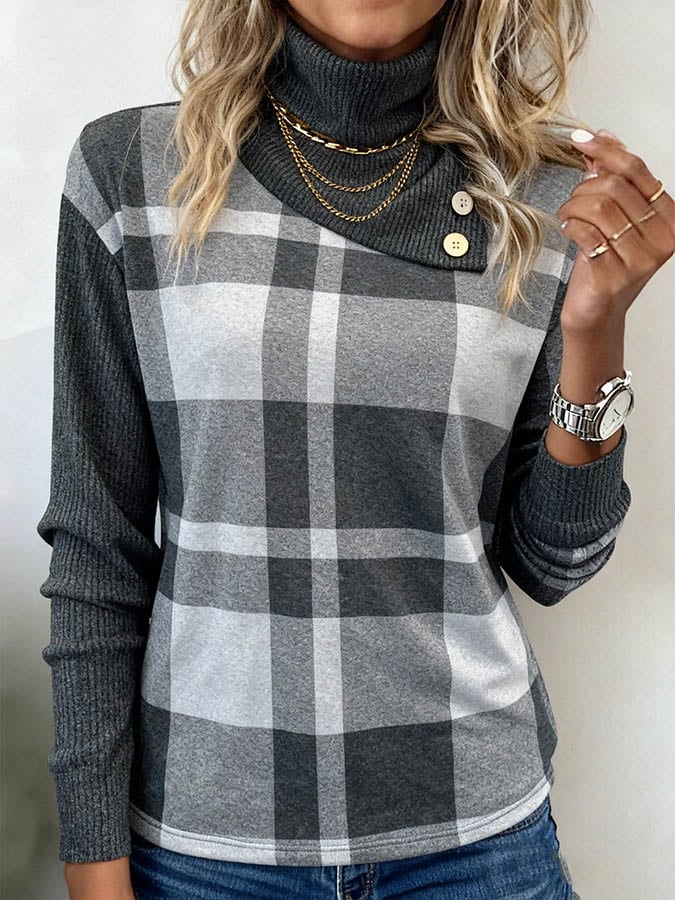 Women's Casual Plaid Color-Contrast Top