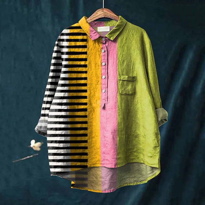 Striped Colorblock Printed Casual Shirt elevenforest