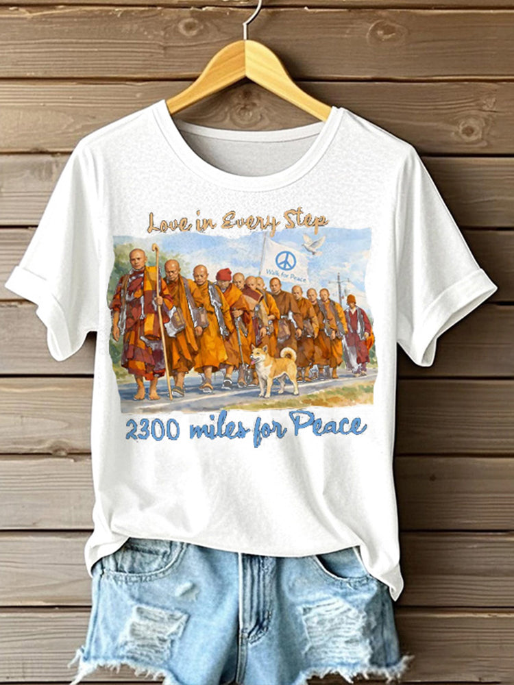 Comstylish Monks' Peace Walk Print Casual Sweatshirt