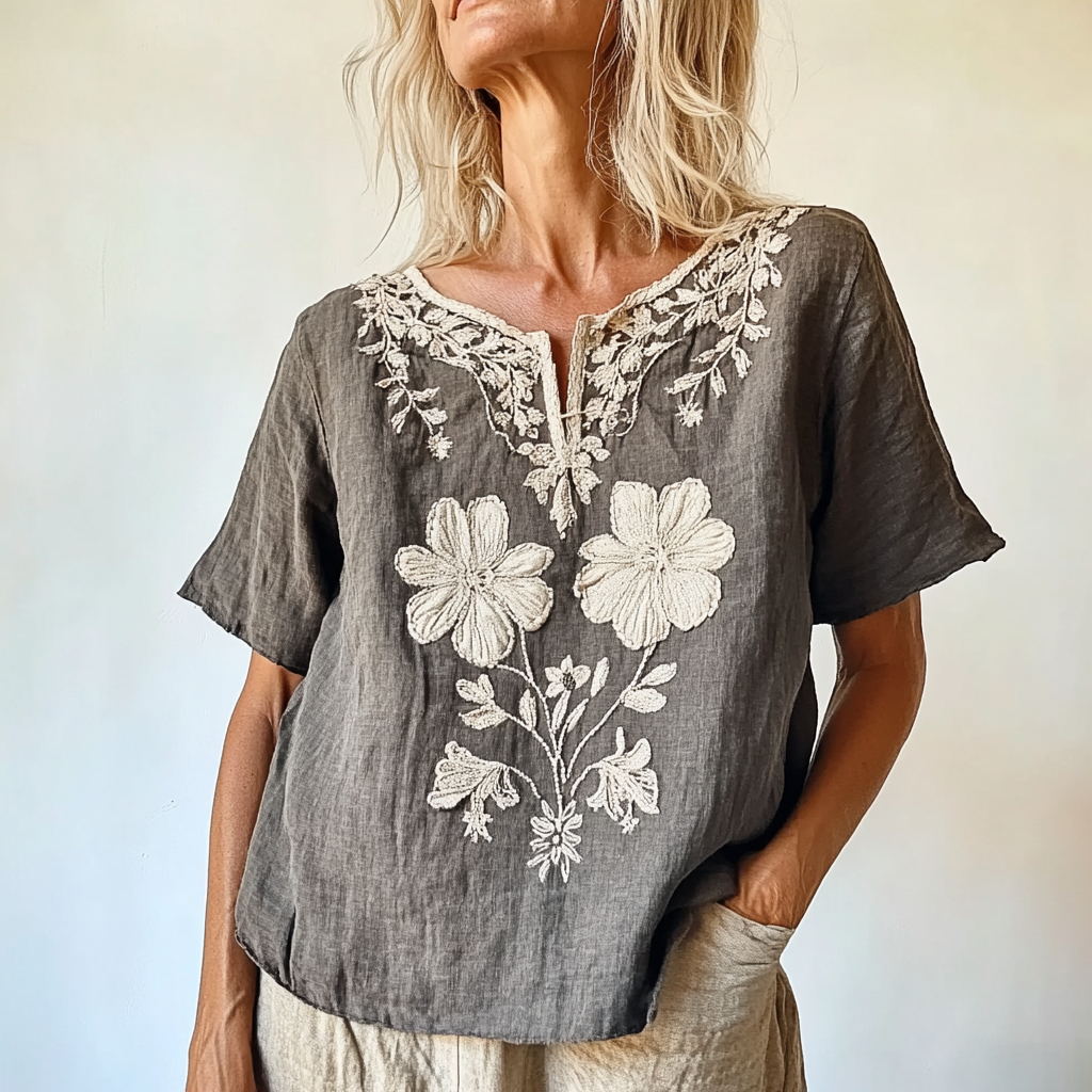 Women's Vintage Bohemian Floral Pattern Cotton And Linen Comfort Shirt elevenforest