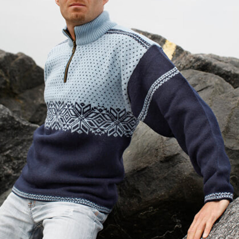 Vintage Warmth Knit Jacquard Icelandic Classic Half Zip Collar Sweater(Unisex ) elevenforest