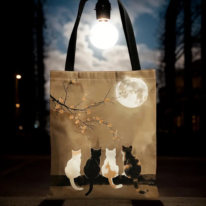 Japanese Cat Vintage Print Canvas Bag elevenforest