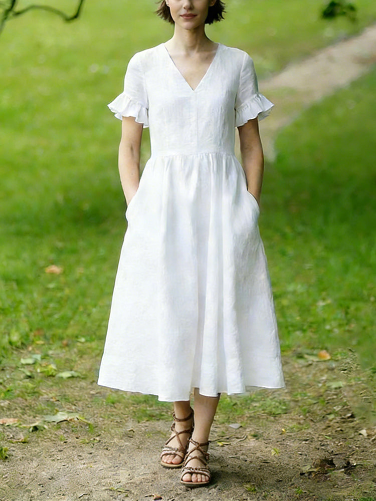 vintage white linen dress Ceil Chapman 1950's White Linen Dress with Embroidered Flowers Vintage Grace