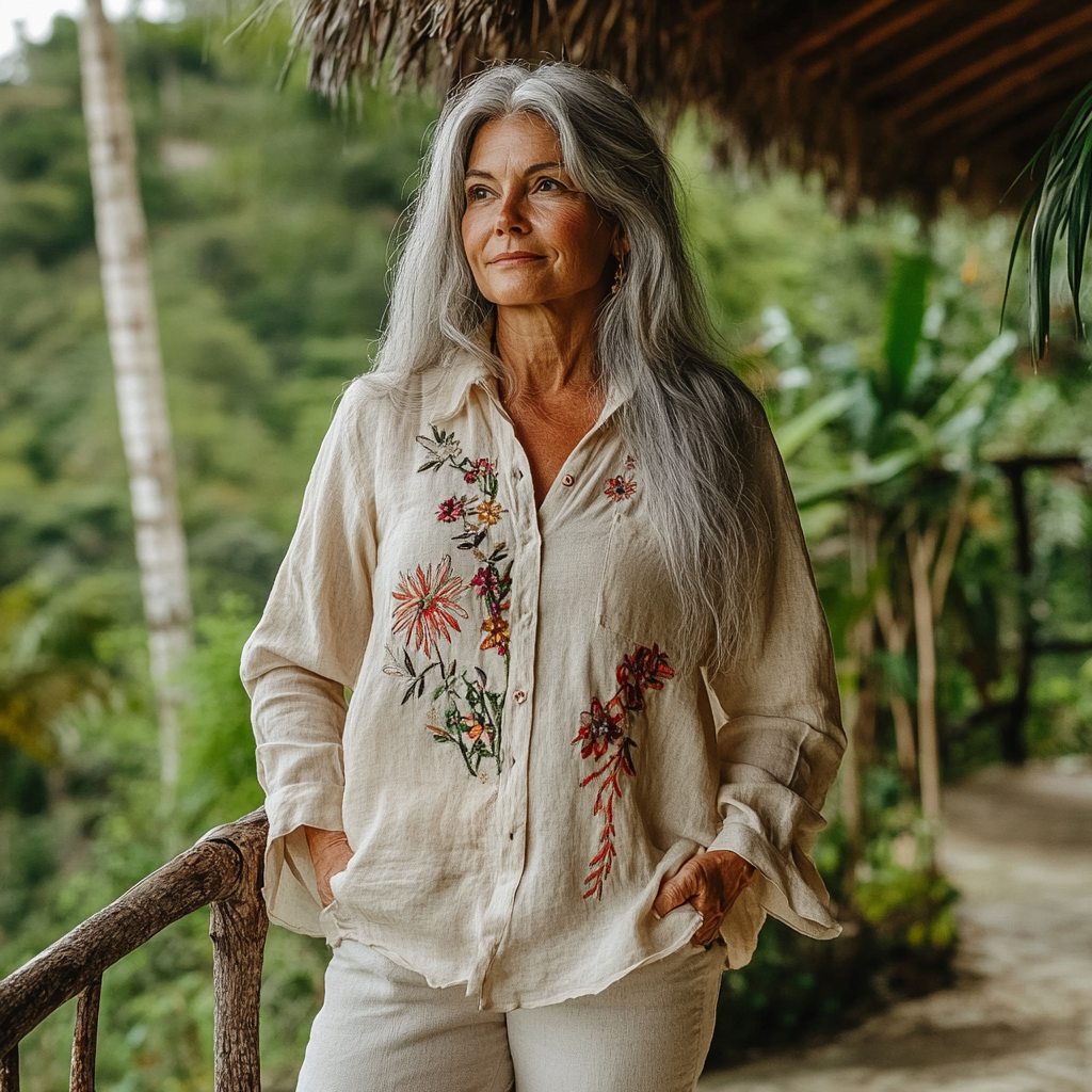 Vintage Bohemian Floral Embroidered Lapel Shirt elevenforest