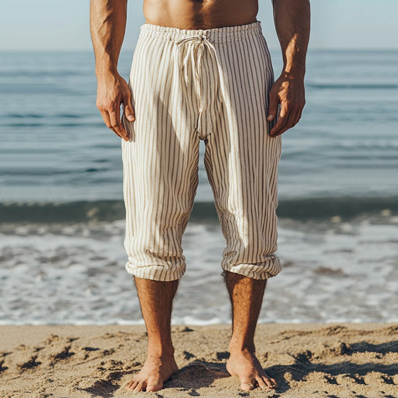 Men's Casual Striped Cotton And Linen Pocket Casual Pants elevenforest
