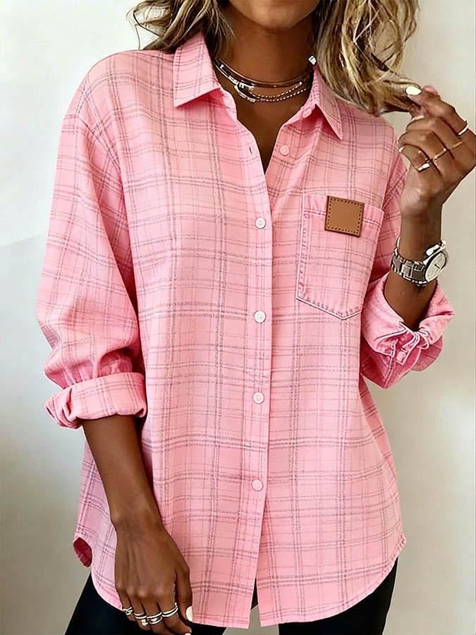 Women'S Casual Contrast Plaid Shirt