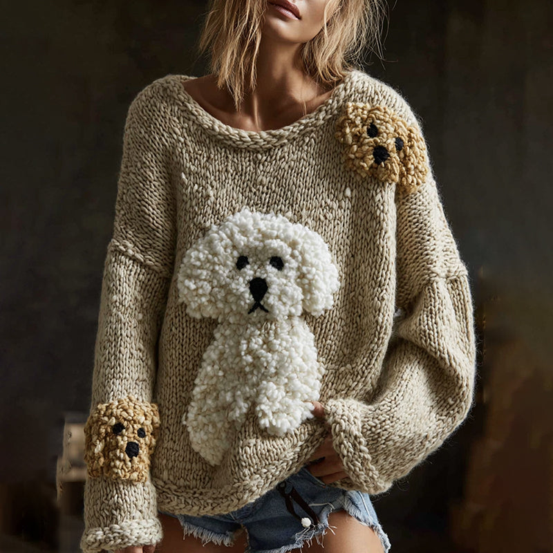 Classic Fluffy Dogs Felt Cozy Knit Sweater elevenforest