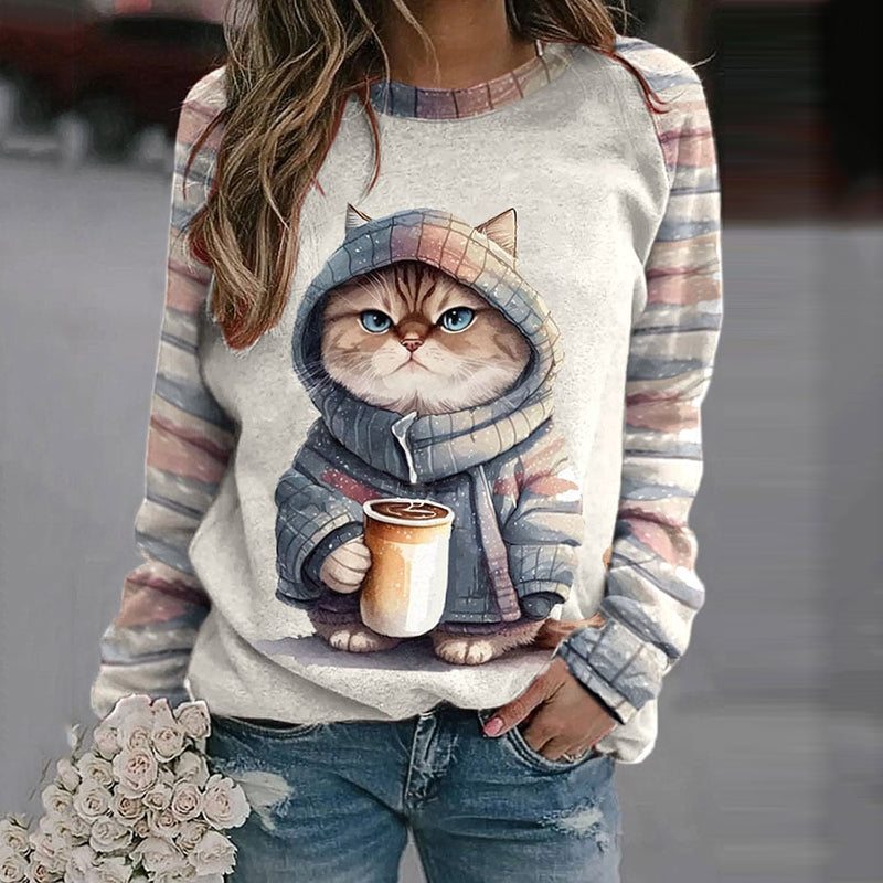 Winter Funny Cute Wonderland Clothing Cat Print Sweatshirt elevenforest