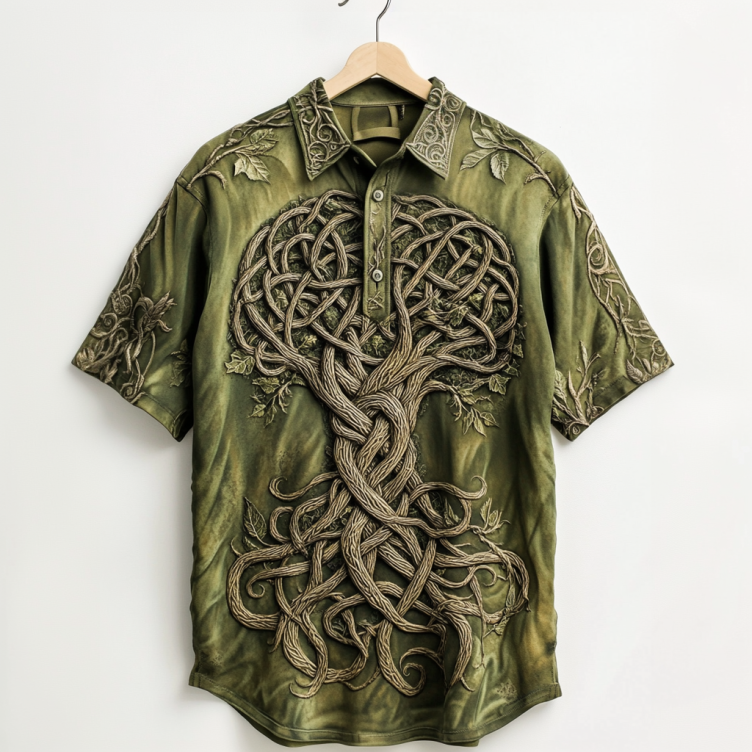 Men's Viking Life Of Tree Celtic Knot Embroidery Art Linen Shirts elevenforest
