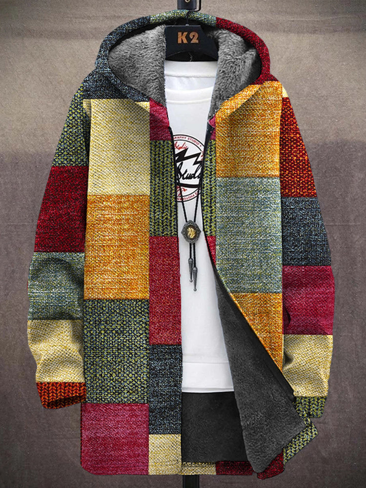 Men's Vintage Colorblock Patchwork Cozy Hooded Coat artswardrobe