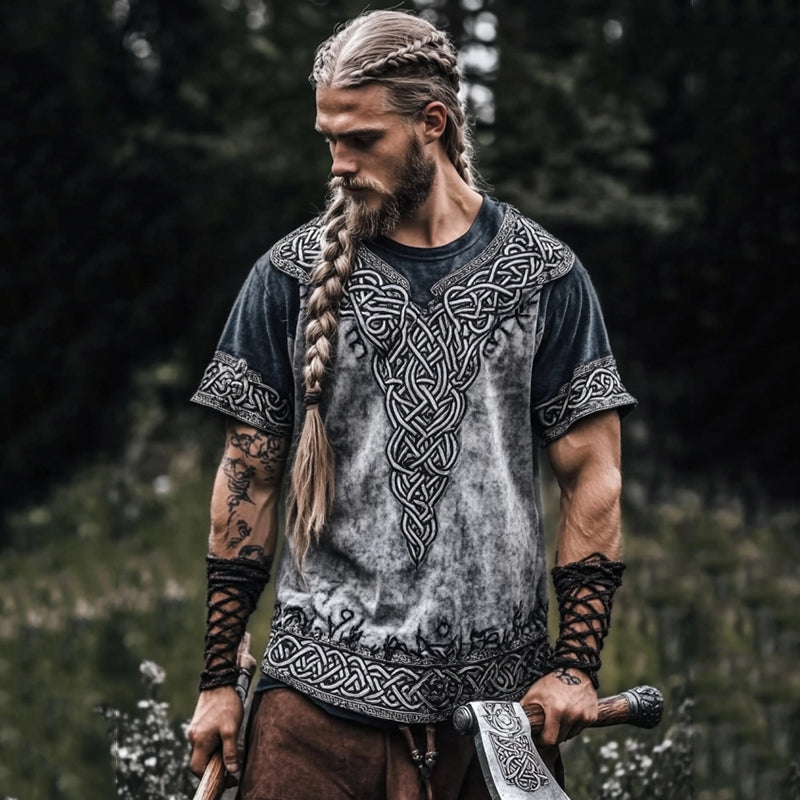 Men's Viking Tie-dye Celtic Knot Art Casual T-shirt elevenforest
