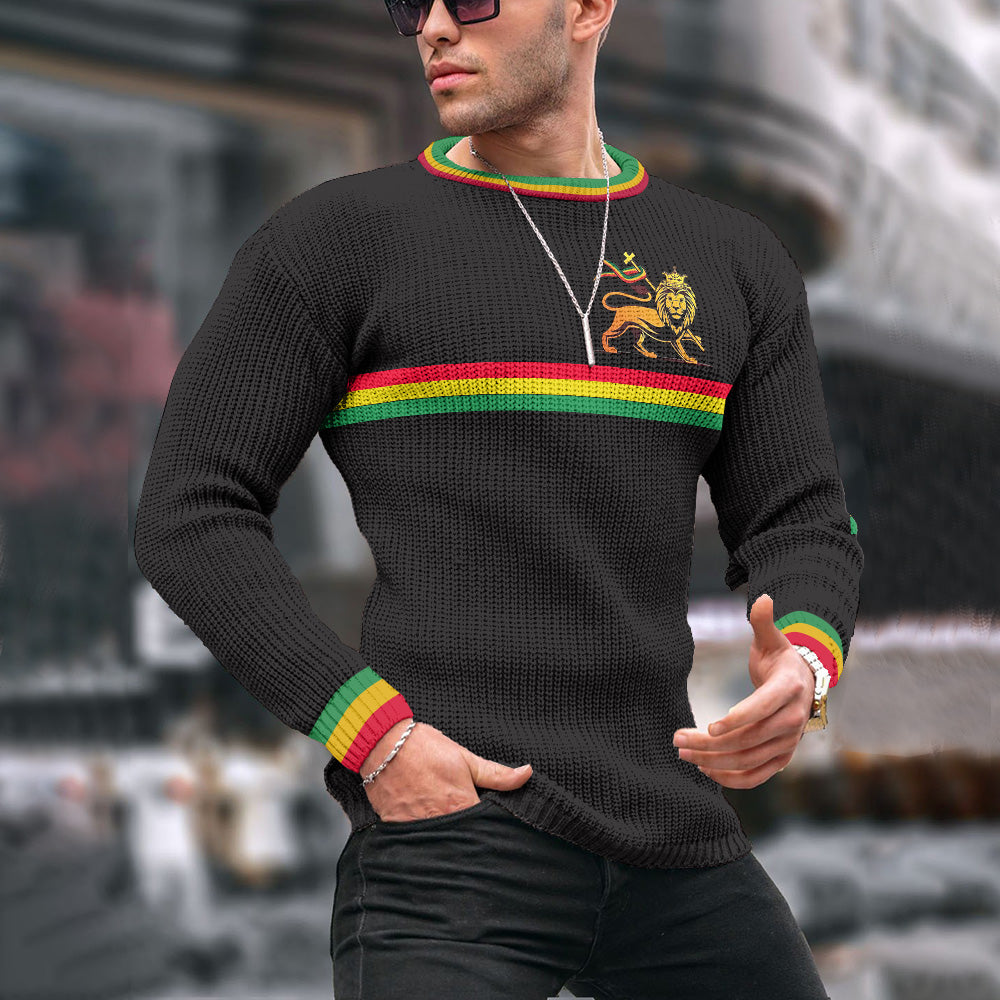 Glory Lion Juneteenth Stripe Jacquard Iceland Crew Neck Sweater elevenforest