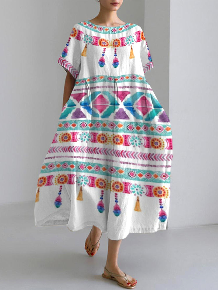Bohemian Holiday Style Linen Blend Dress elevenforest
