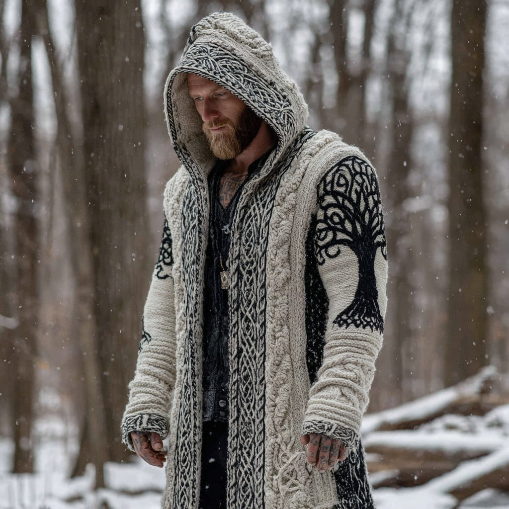 Men's Viking Tree Of Life Celtic Knot Knit Sweater Cardigan artswardrobe