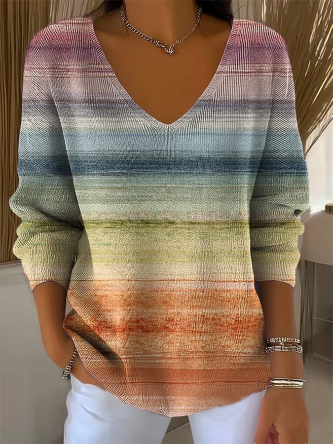 Women'S Casual V-Neck Contrast Shirt