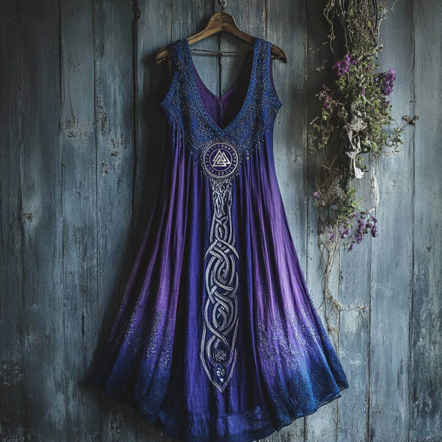 Viking Celtic Art Gradient Linen Tank Dress elevenforest