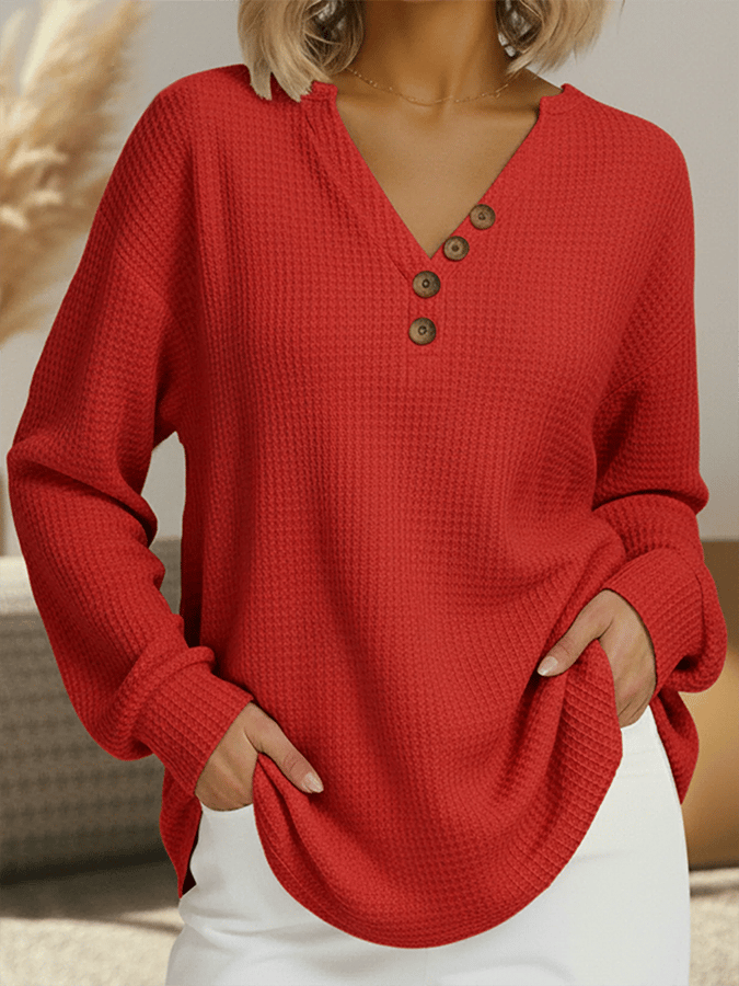 Women'S Casual Loose Waffle Top