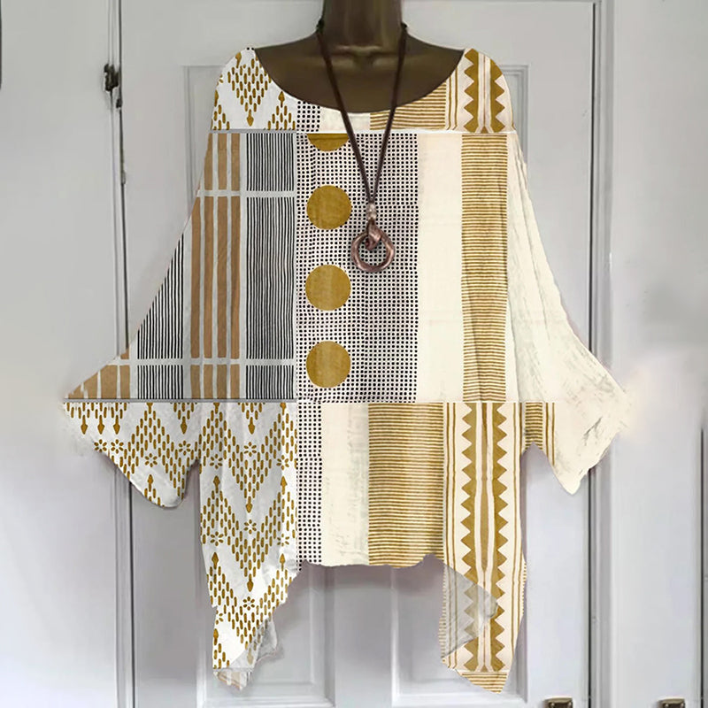 Vintage Abstract Geometric Art Print Cotton And Linen Casual Shirt elevenforest