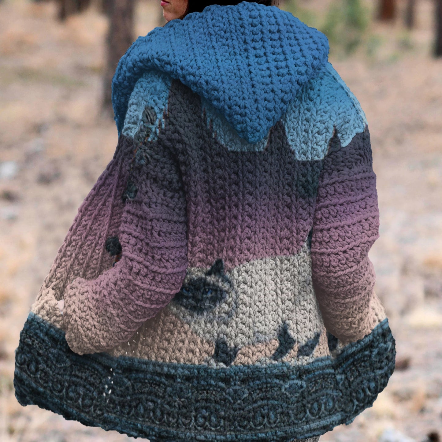 Vintage Multicolor Cat Print Women's Knitted Sweater elevenforest