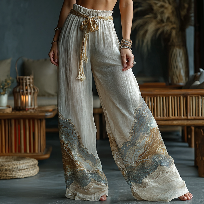 Classy Purple Lavender And Floral Embroidered Art Linen Pants elevenforest