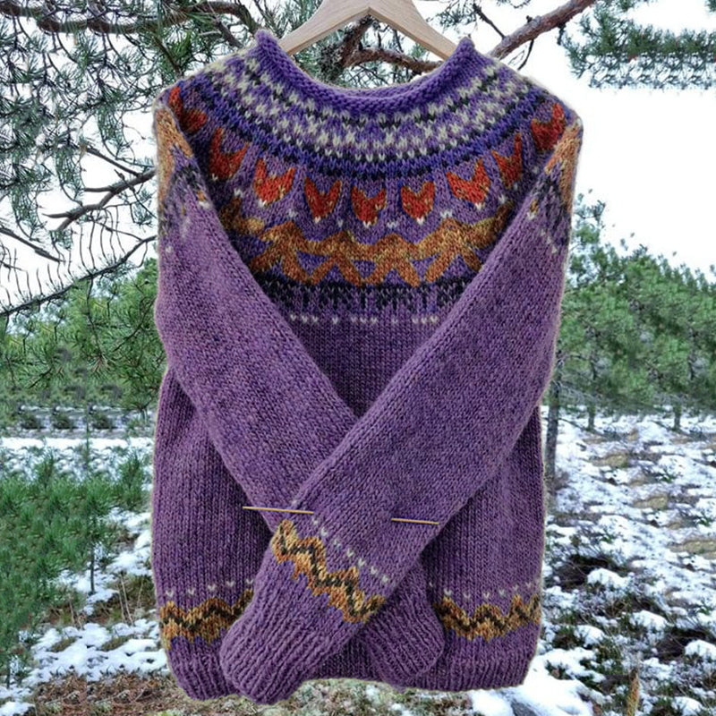 Vintage Icelandic Knit Jacquard Warmth Crew Neck Sweater(Unisex) artswardrobe