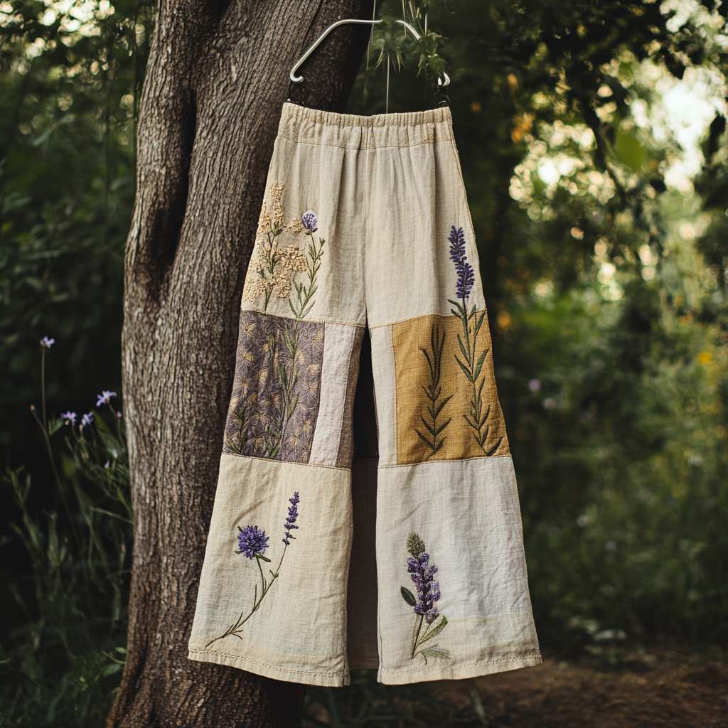 Women's Lavender Floral Linen Comfort Lounge Pants elevenforest