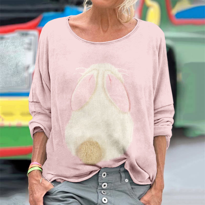 Comstylish Cute Easter Bunny Art Crewneck Cozy Washed T Shirt