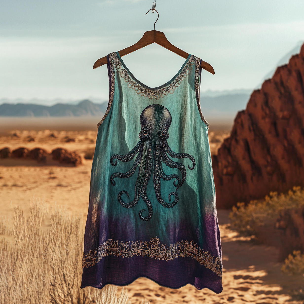 Women's Vintage Cthulu Celtic Gradient Art Linen Vest elevenforest