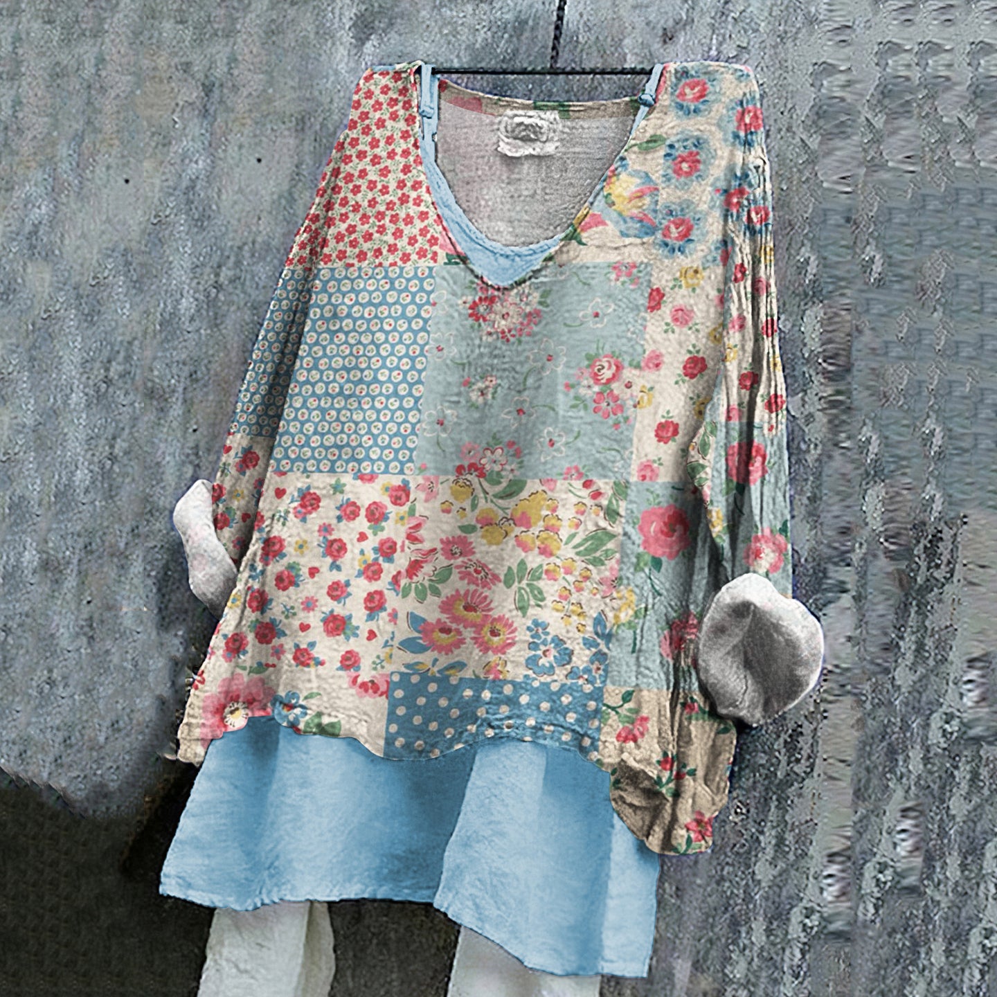 Vintage Floral Patchwork Linen Tunic elevenforest