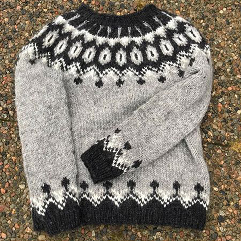 Icelandic Vintage Warmth Knit Jacquard Crew Neck Sweater(Unisex) elevenforest