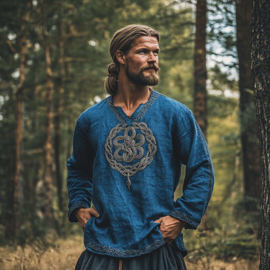 Men's Vintage Viking Celtic Art Linen Shirt elevenforest