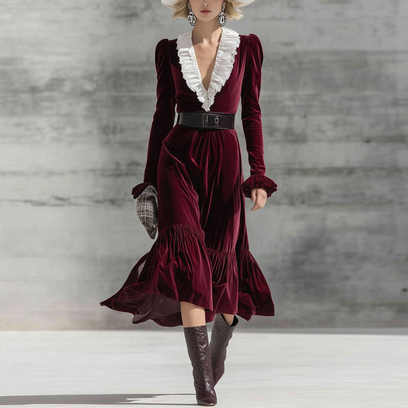 Christmas Party V-neck velvet maxi dress