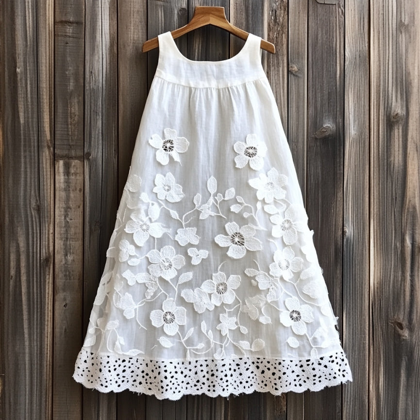 Vintage Flowers Lace Art Linen Tank Dress elevenforest