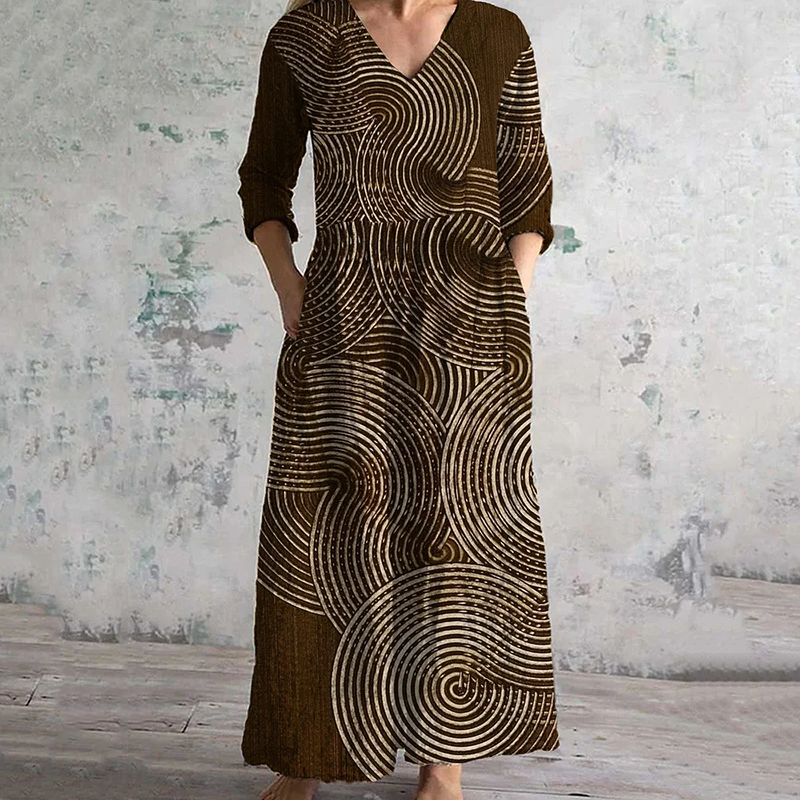 Vintage Irregular Lines Contrast Colors Art Pattern Women's Linen Dress elevenforest