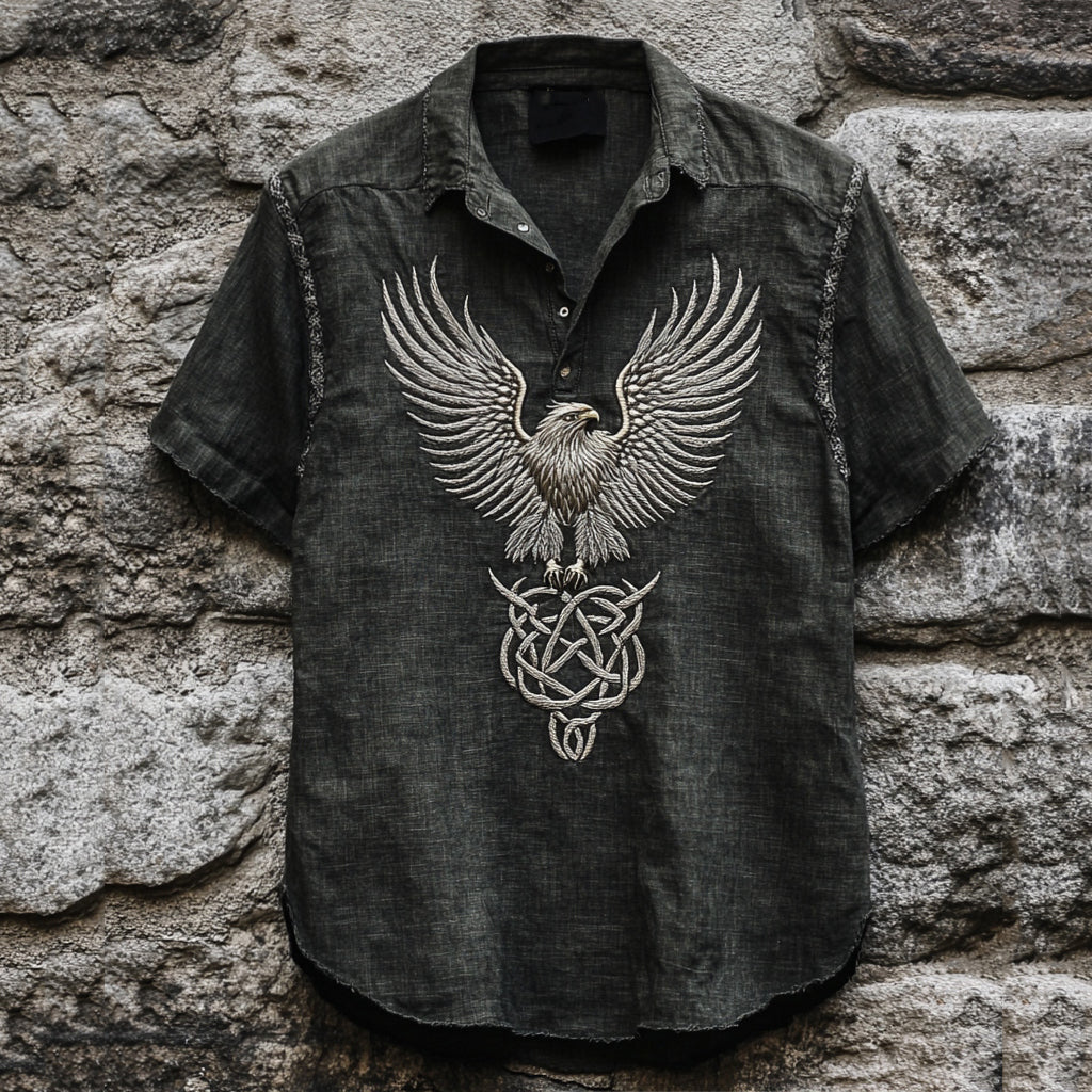 Men's Eagle Totem Celtic Knot Lapel Button Down Shirt elevenforest