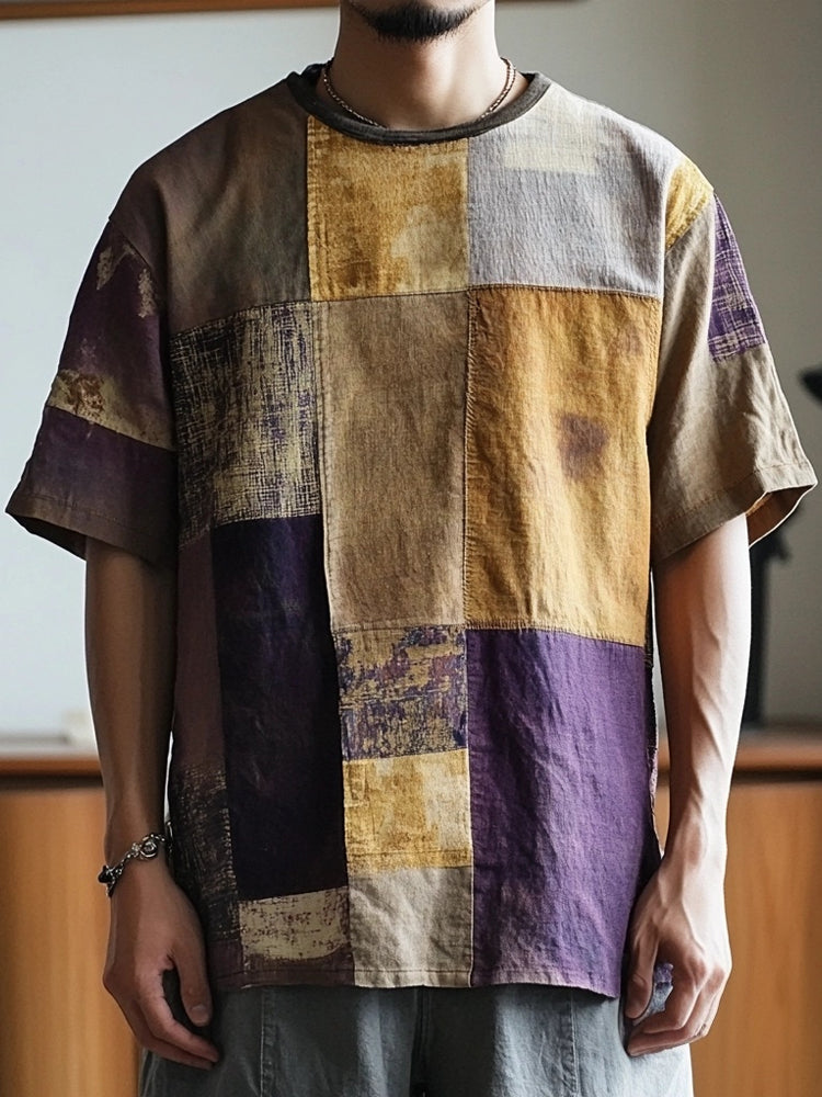 Men's Vintage Patchwork Short Sleeve T Shirt elevenforest