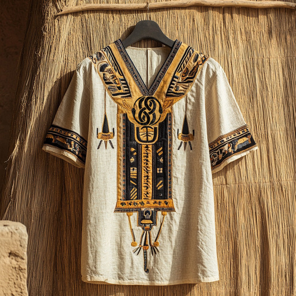 Ancient Egyptian Ouroboros Knot Inspired V Neck Linen T Shirt elevenforest