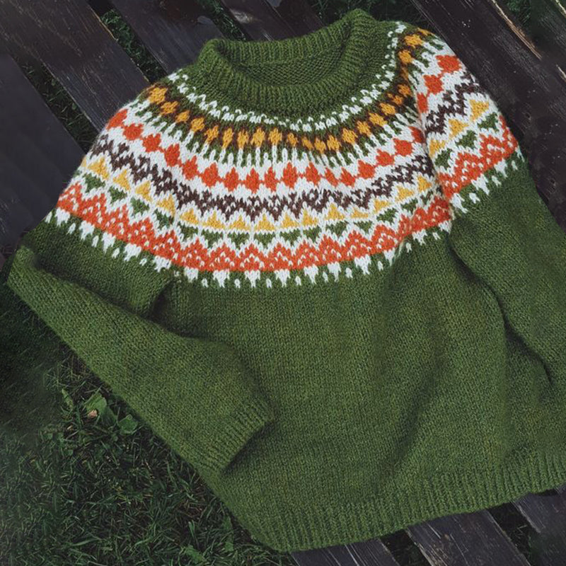 Vintage Lopapeysa Icelandic Knit Jacquard Warmth Crew Neck Sweater(Unisex) elevenforest