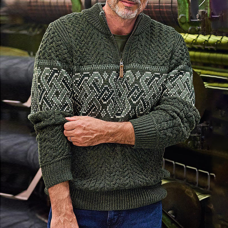 Vintage Warmth Celtic Aran Knit Jacquard Icelandic Half Zip Collar Sweater(Unisex ) elevenforest