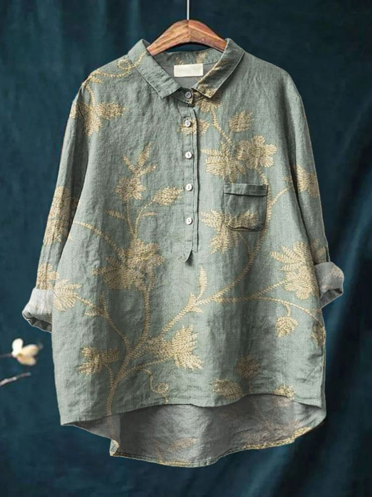 Women's Vintage Floral Art Print Casual Shirt