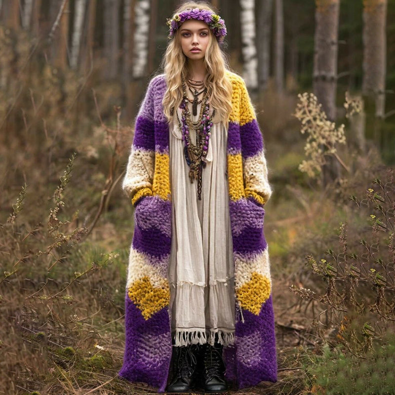 Retro Boho Style Contrast Color Comfortable Thick Cardigan elevenforest