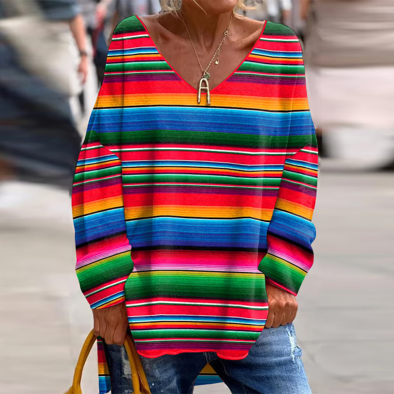 Comstylish Classy Mexican Cinco De Mayo Inspired Pattern Art Printed V-neck T-shirt