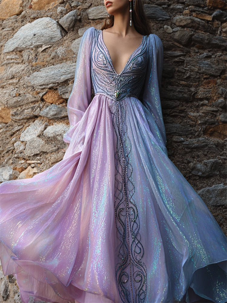 Elegant Opal Inspired Glitter Celtic Flowy Maxi Dress elevenforest