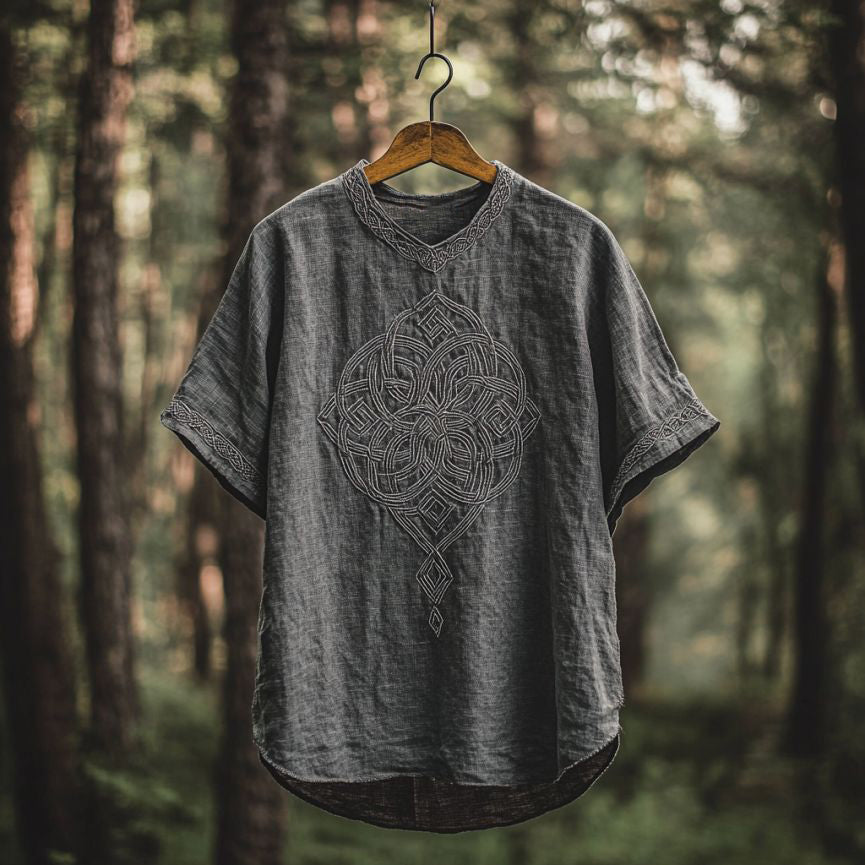 Men's Viking Celtic Knot Art Linen V-neck T Shirt elevenforest